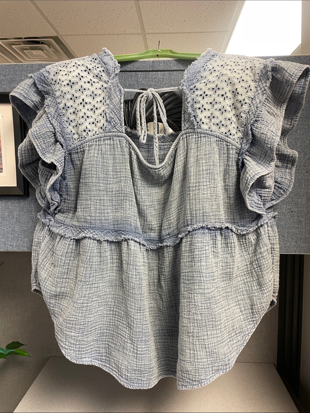 Maurices Pale Blue Eyelet Ruffle Peasant Top - Picture 3 of 7